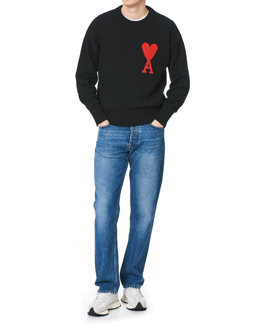 Herre | Trøjer | AMI | Big Heart Knitted Crew Neck Black