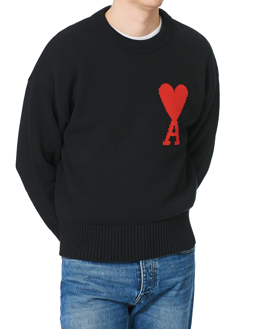 Herre | Trøjer | AMI | Big Heart Knitted Crew Neck Black