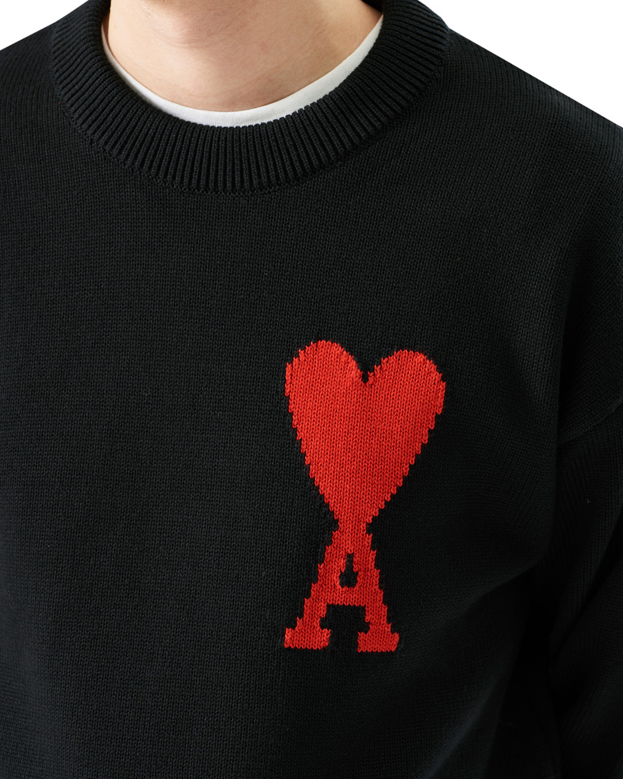 Herre | Trøjer | AMI | Big Heart Knitted Crew Neck Black