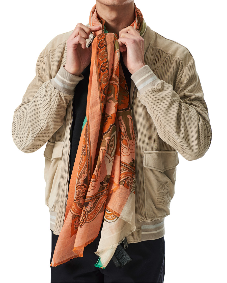 Herre | Etro Paisley Linen Scarf Beige/Orange | Etro | Paisley Linen Scarf Beige/Orange