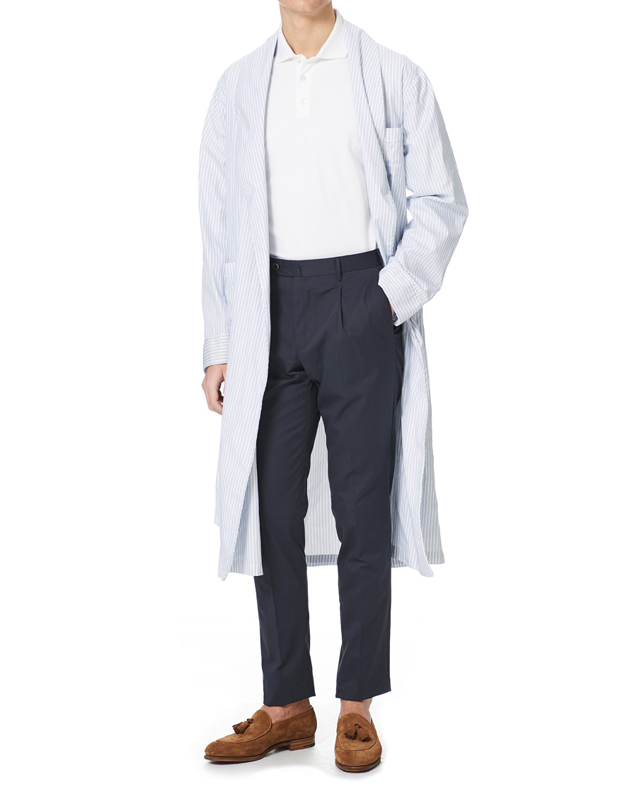 Herre | Pyjamas & Morgenkåber | Finamore Napoli | Striped Popeline Robe White/Blue