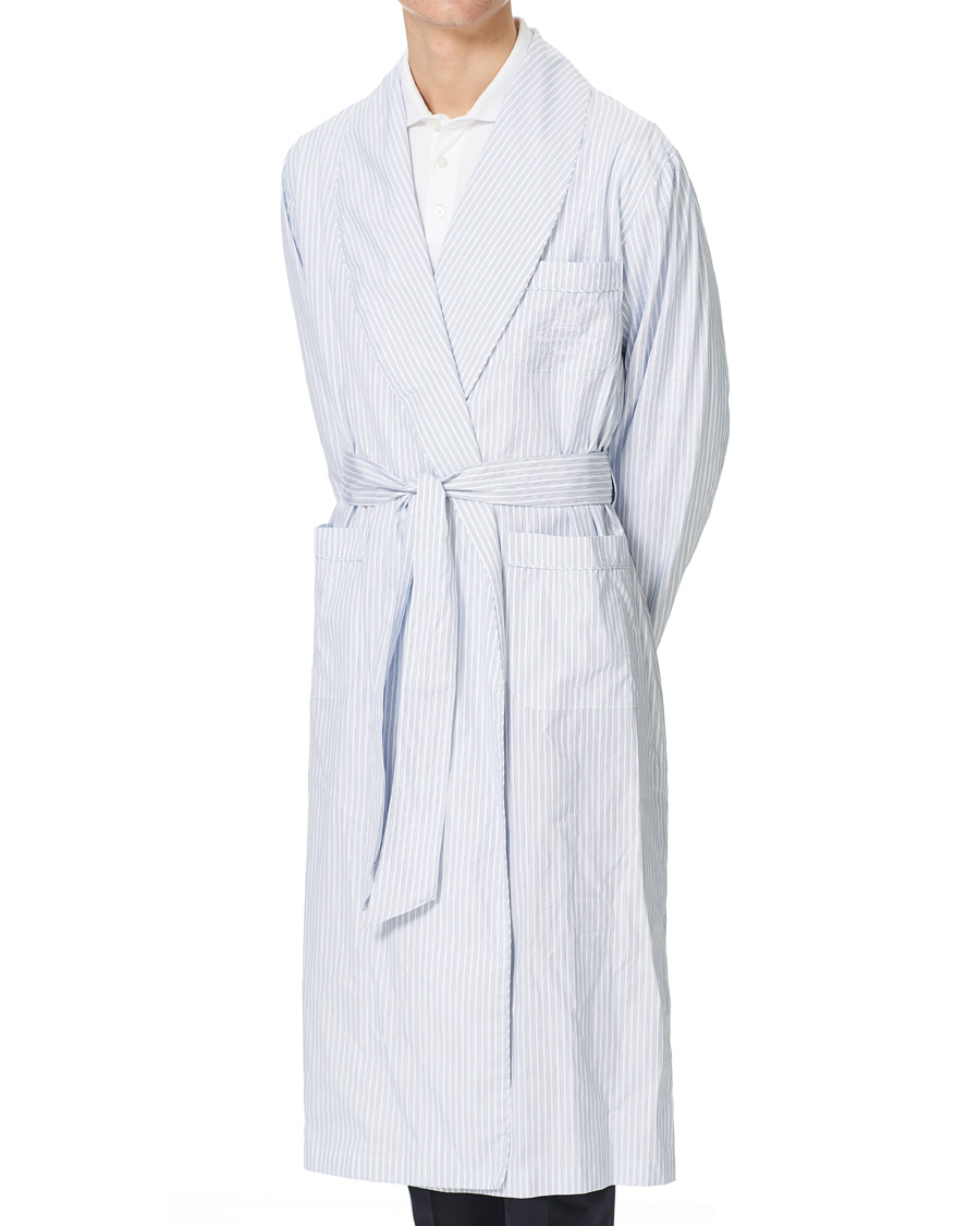 Herre | Pyjamas & Morgenkåber | Finamore Napoli | Striped Popeline Robe White/Blue