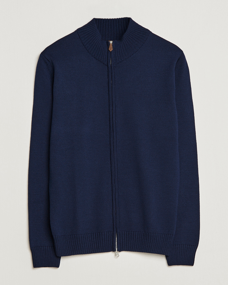 Herre | Trøjer | Stenströms | Chunky Merino Full Zip Cardigan Navy