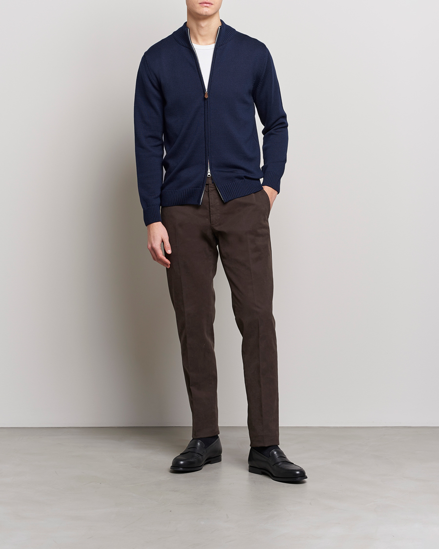 Herre | Trøjer | Stenströms | Chunky Merino Full Zip Cardigan Navy