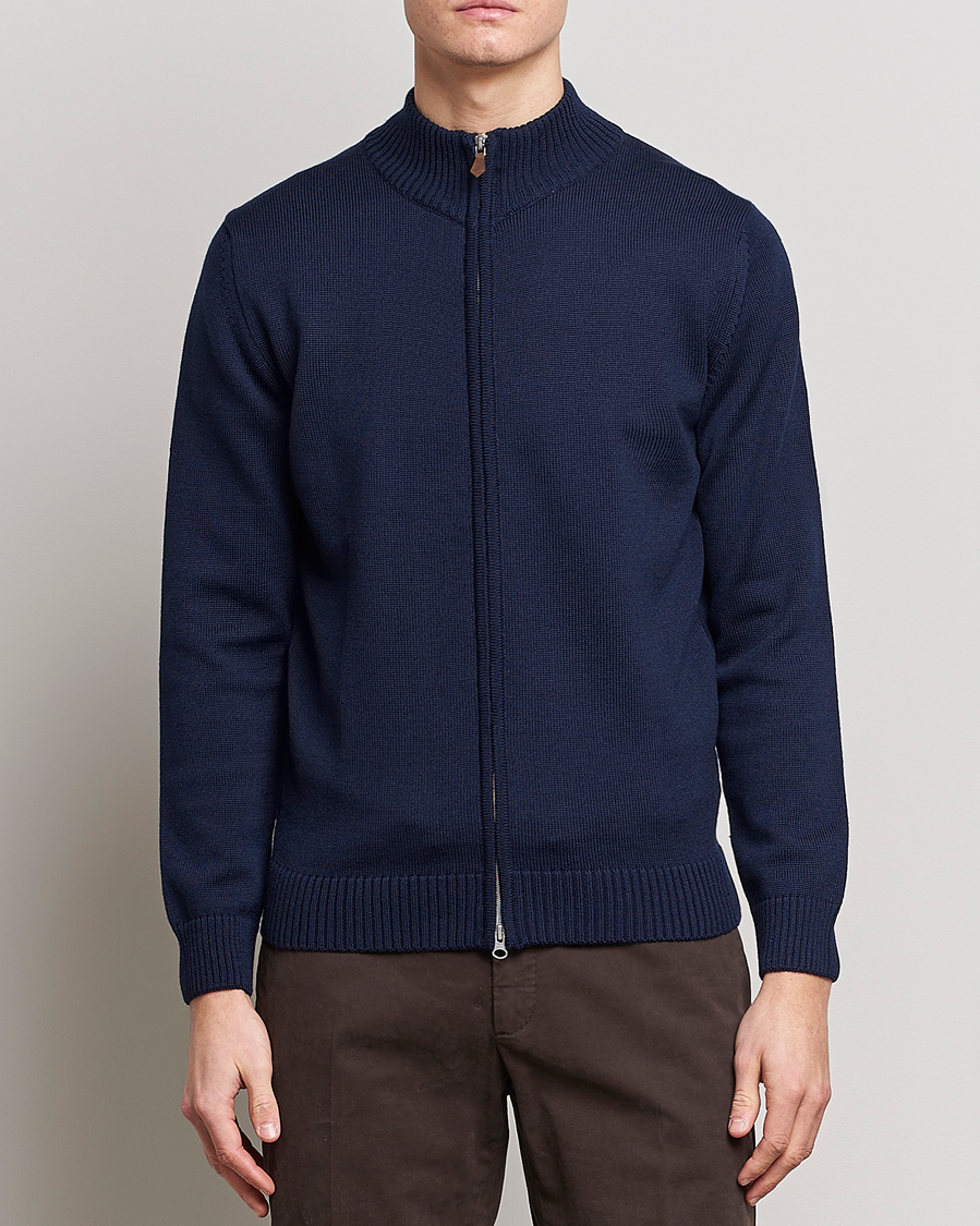 Herre | Trøjer | Stenströms | Chunky Merino Full Zip Cardigan Navy