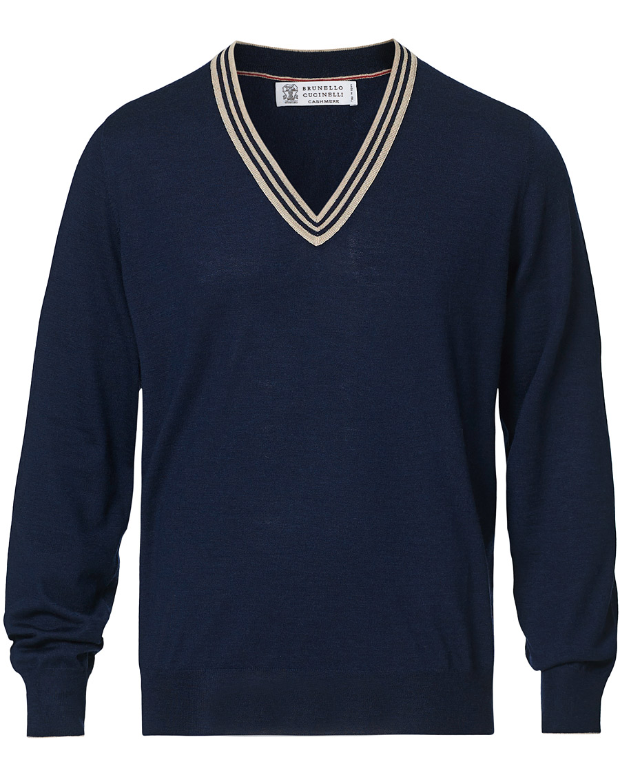 Herre | Trøjer | Brunello Cucinelli | Cashmere/Wool Tennis Sweater Navy