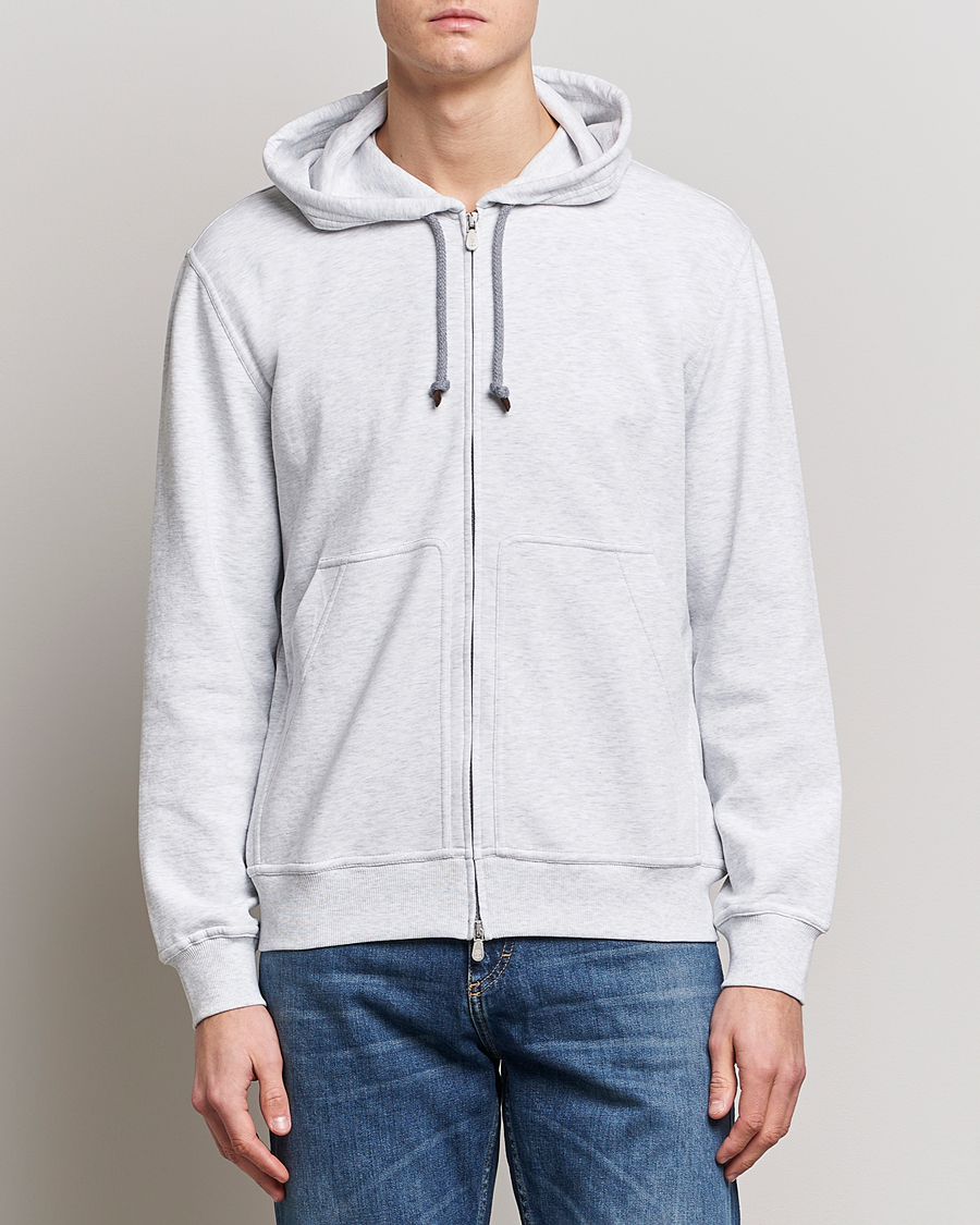 Herre | Trøjer | Brunello Cucinelli | Soft Cotton Zip Hoodie Pearl Grey