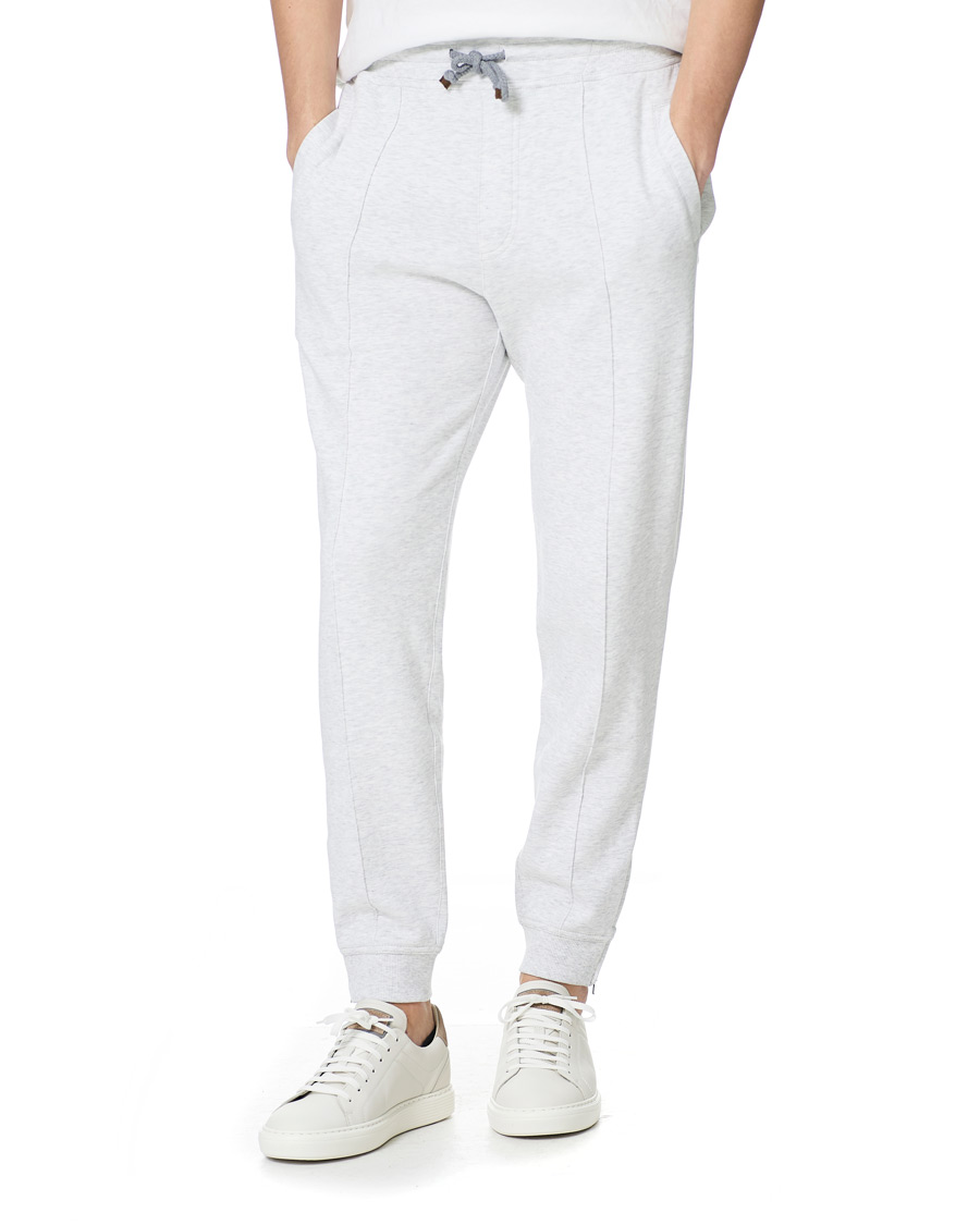 Herre | Bukser | Brunello Cucinelli | Soft Cotton Jersey Sweatpants Pearl Grey
