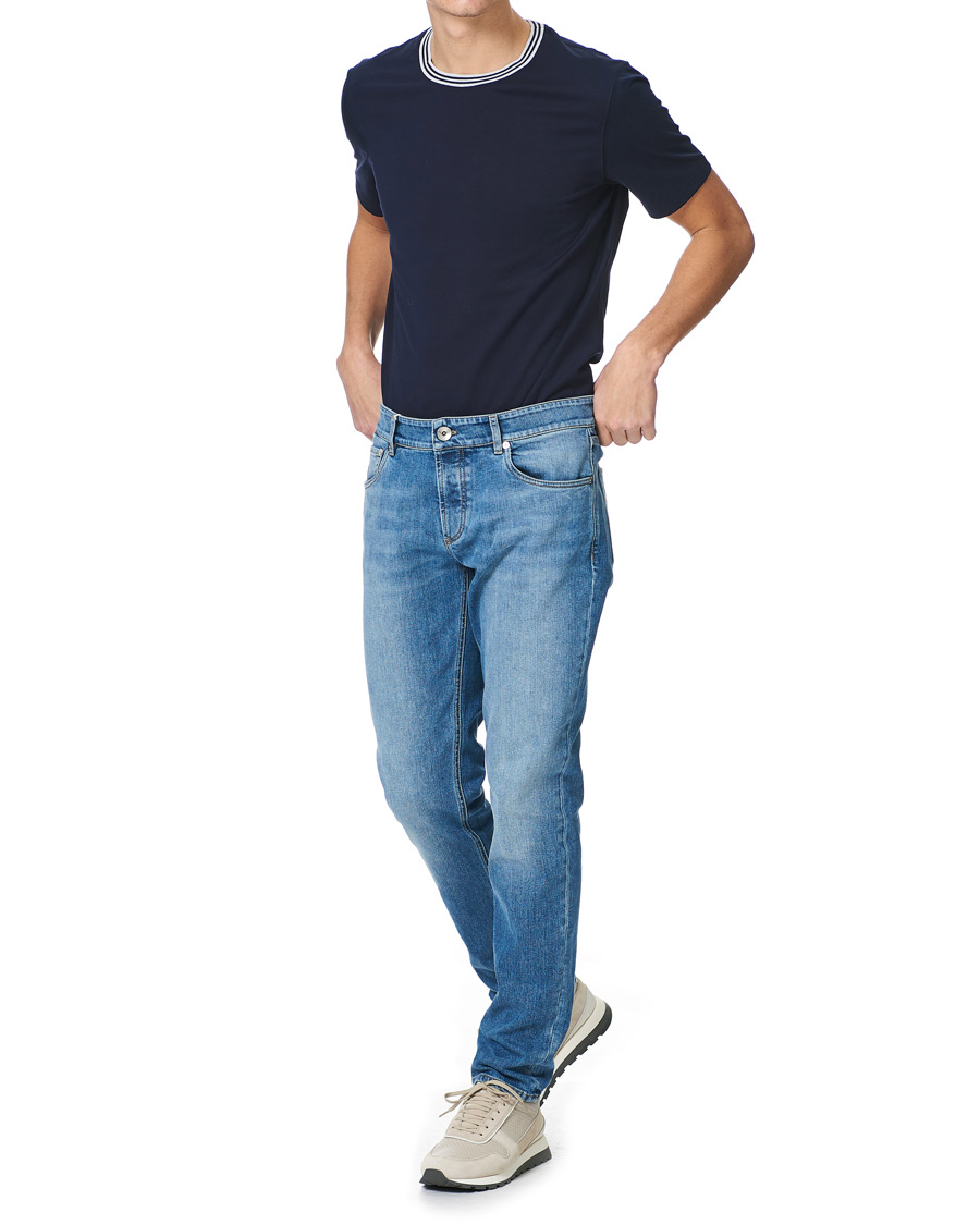 Herre | T-Shirts | Brunello Cucinelli | Contrast Collar Short Sleeve T-Shirt Navy