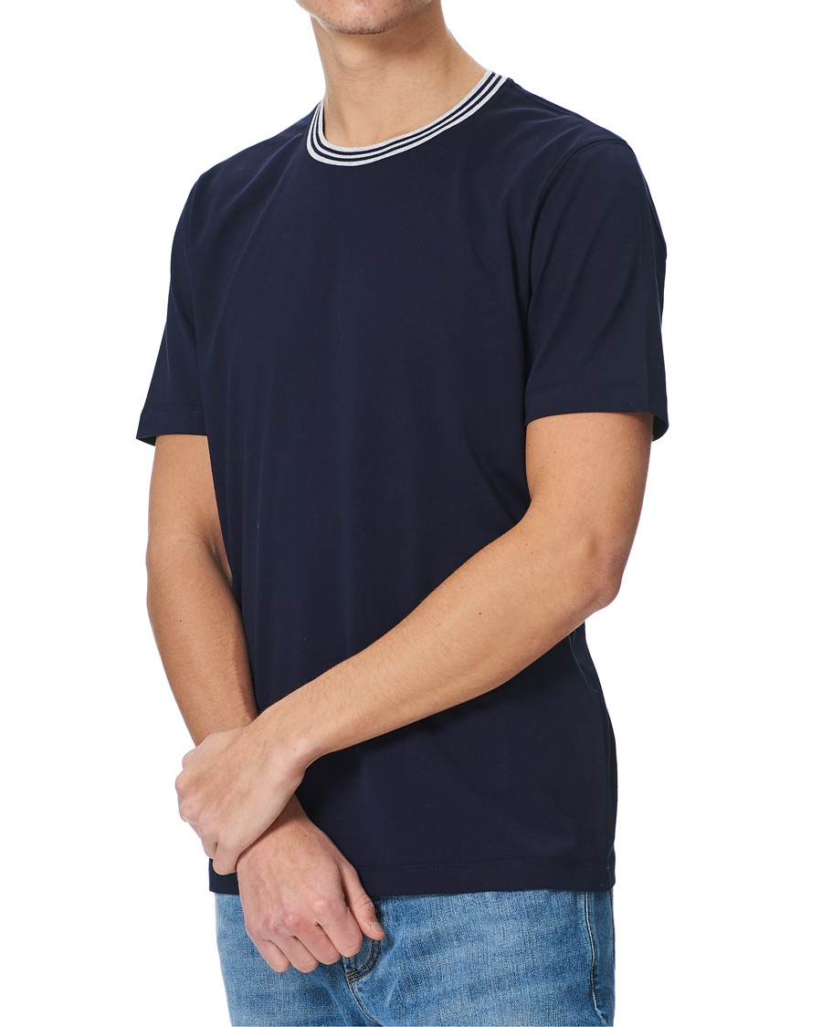 Herre | T-Shirts | Brunello Cucinelli | Contrast Collar Short Sleeve T-Shirt Navy