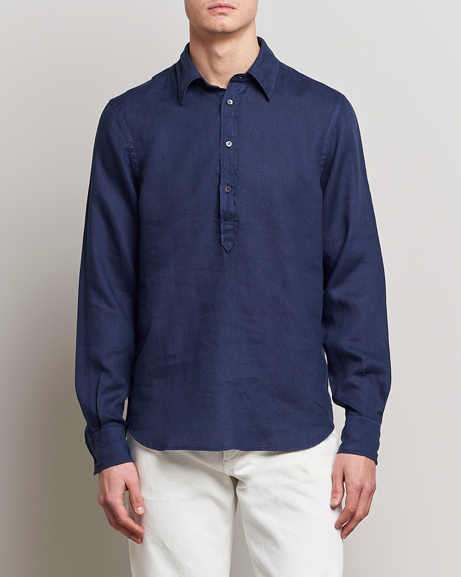 Herre | The linen lifestyle | Aspesi | Linen Popover Shirt Dark Blue
