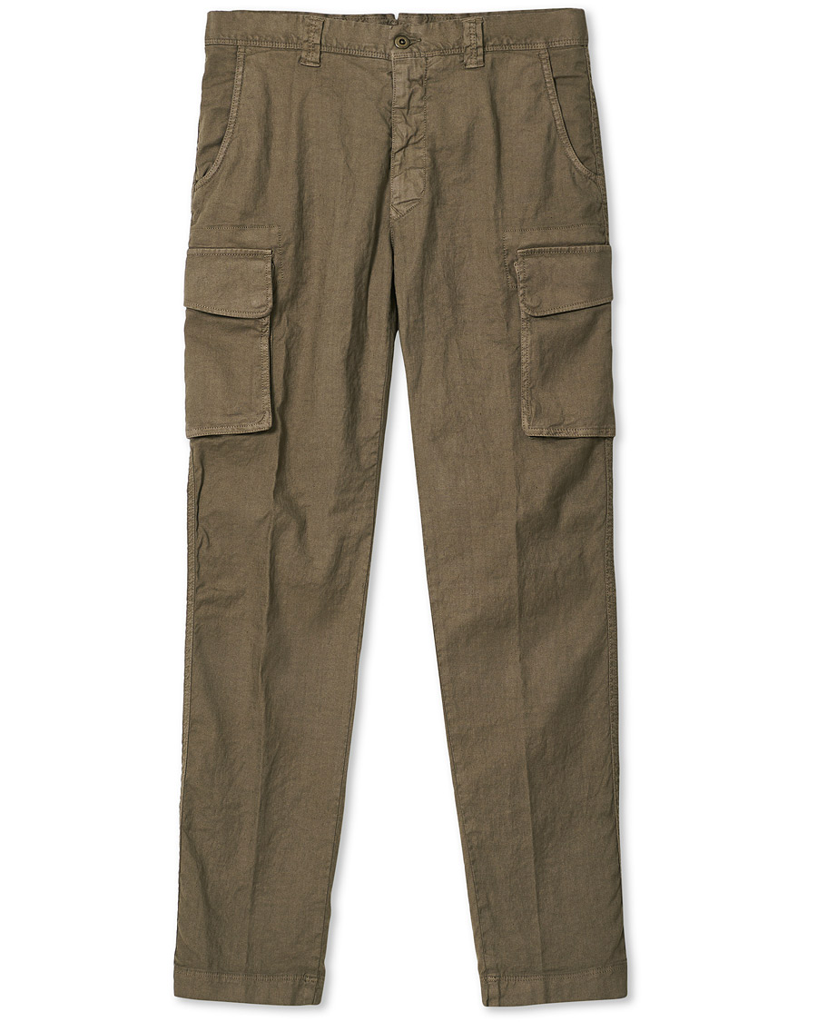 Herre | Bukser | Incotex | Tapered Fit Linen Cargo Pants Military