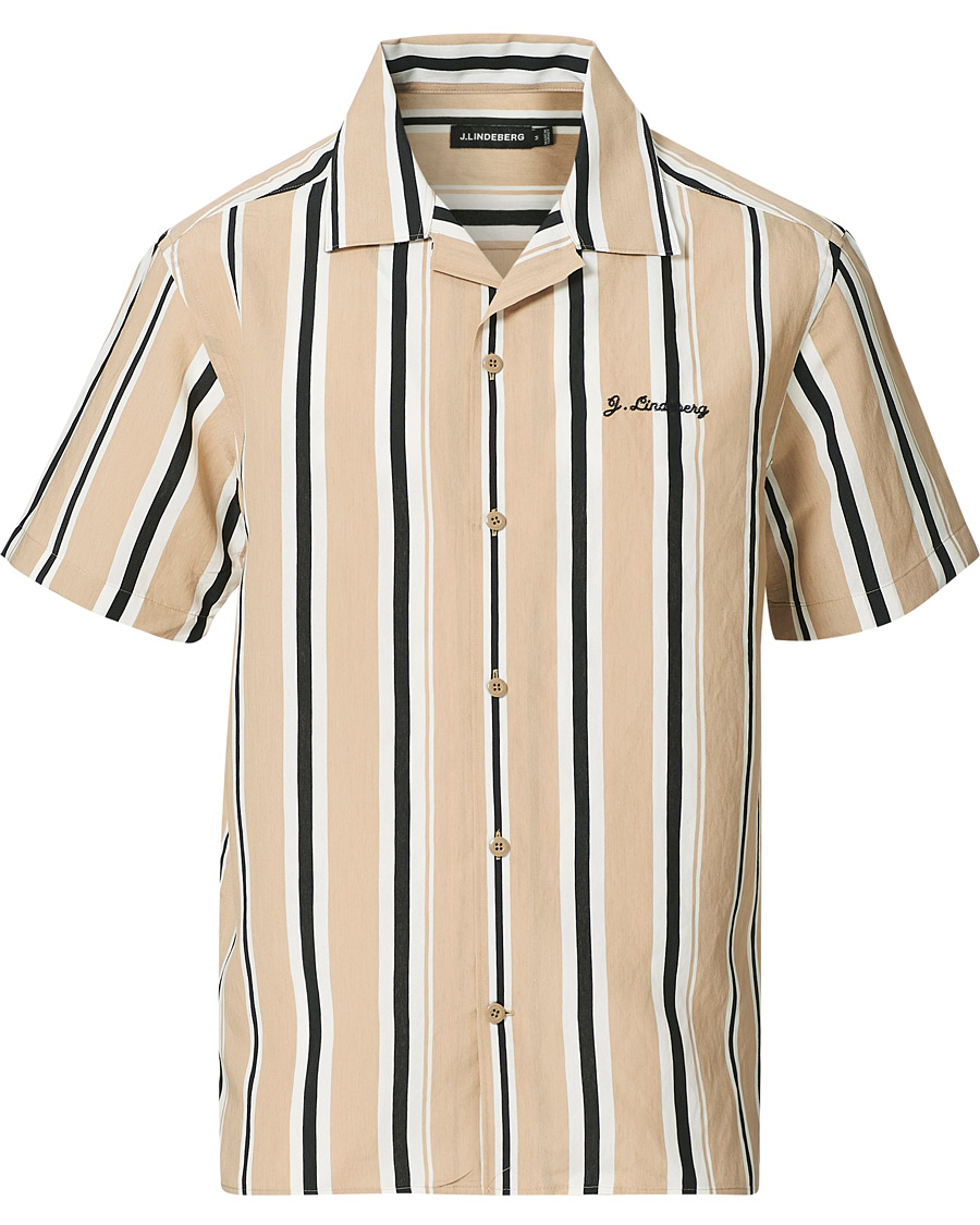 Herre | Skjorter | J.Lindeberg | Elio Striped Resort Shirtt Batique Khaki