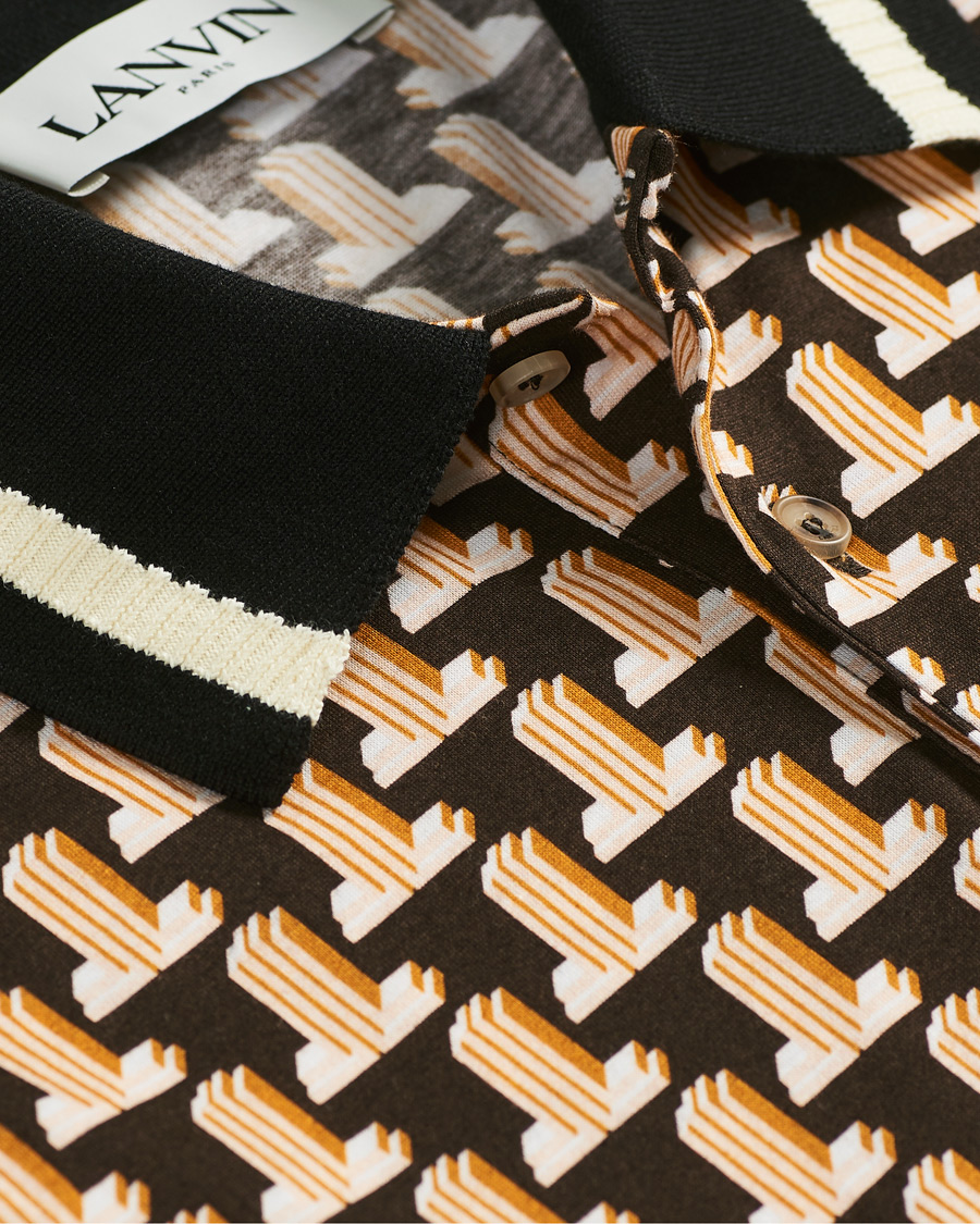 Herre | Polotrøjer | Lanvin | Knitted Jacquard Short Sleeve Polo Brown/Ecru