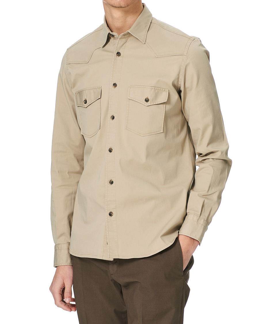 Herre | Skjorter | Mazzarelli | Texana Cotton Overshirt Beige