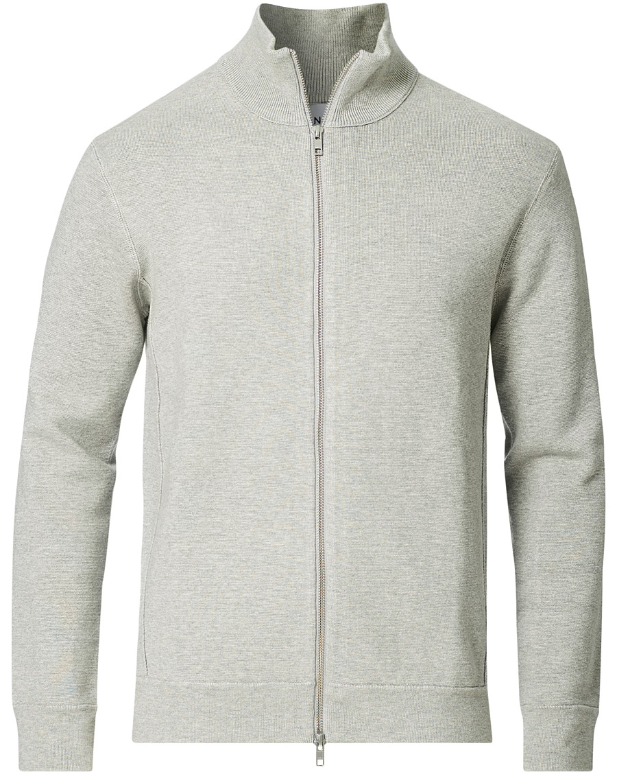 Herre | Trøjer | NN07 | Luis Knitted Full-Zip Sweater Light Grey Melange