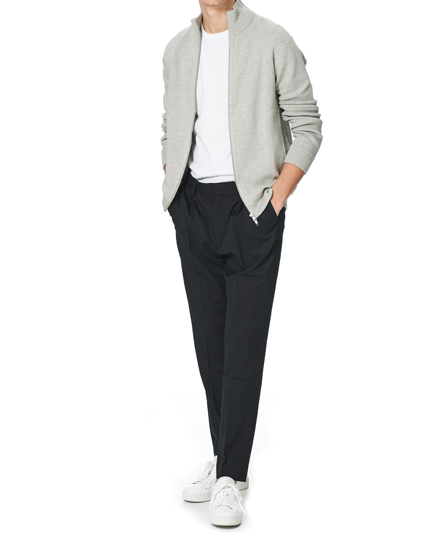 Herre | Trøjer | NN07 | Luis Knitted Full-Zip Sweater Light Grey Melange