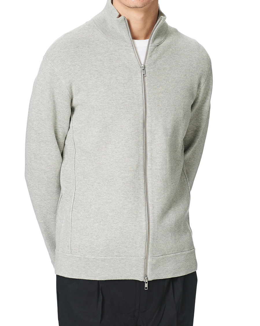 Herre | Trøjer | NN07 | Luis Knitted Full-Zip Sweater Light Grey Melange