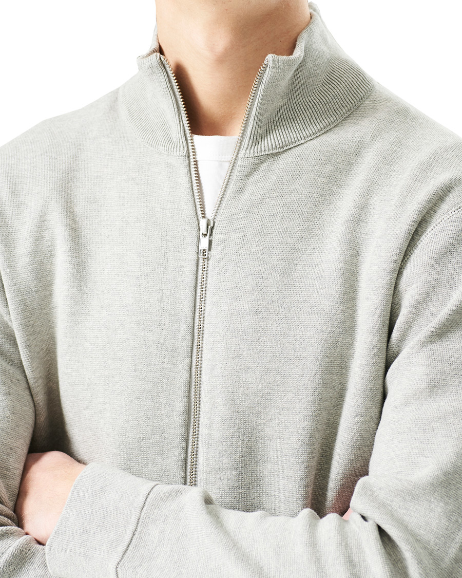Herre | Trøjer | NN07 | Luis Knitted Full-Zip Sweater Light Grey Melange
