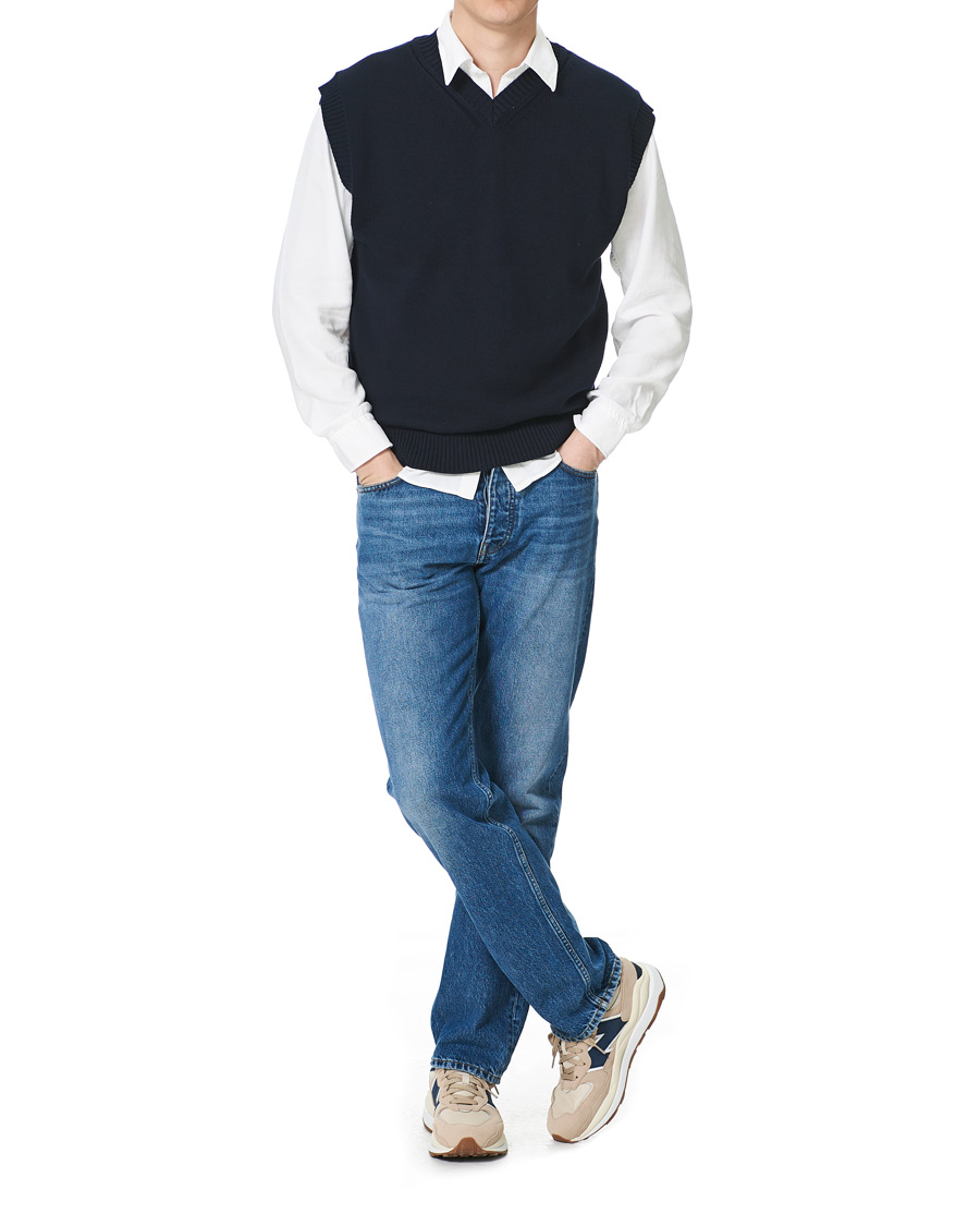 Herre | Trøjer | NN07 | Cotton Knitted V-Neck Vest Navy