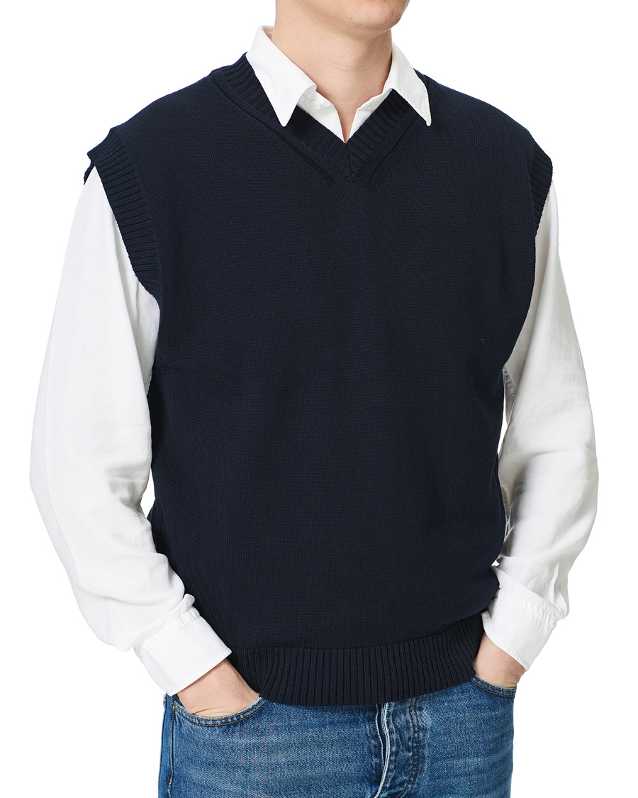 Herre | Trøjer | NN07 | Cotton Knitted V-Neck Vest Navy