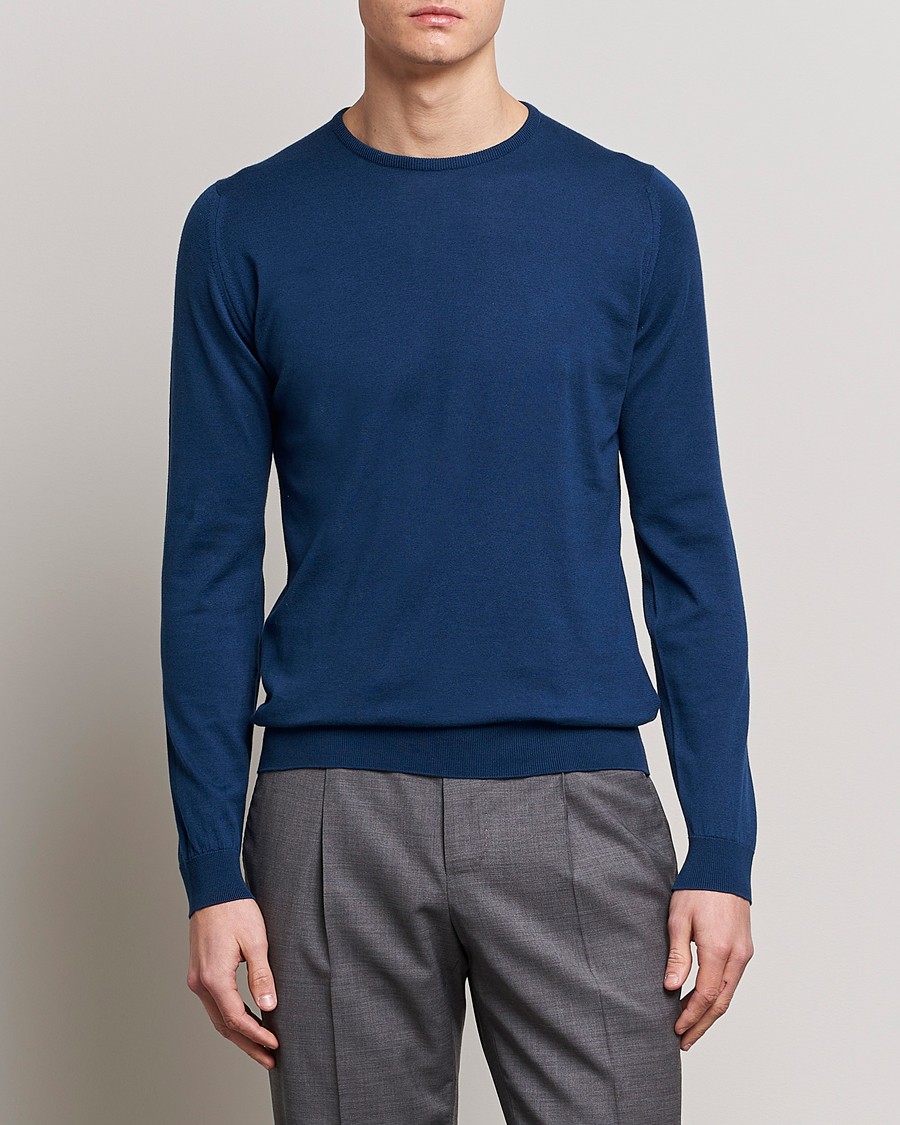 Herre | Pullovers med rund hals | John Smedley | Hatfield Sea Island Crew Neck Indigo