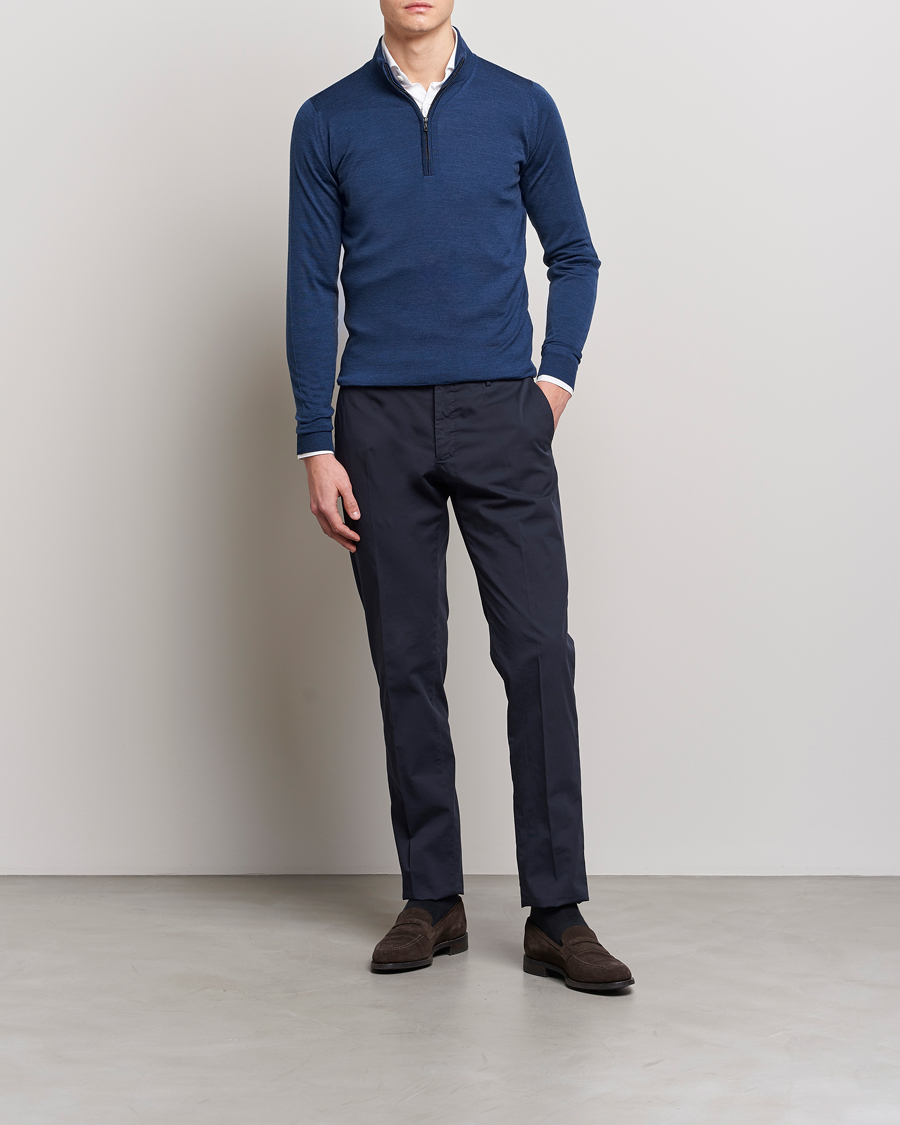 Herre | Trøjer | John Smedley | Barrow Extra Fine Merino Half Zip Indigo