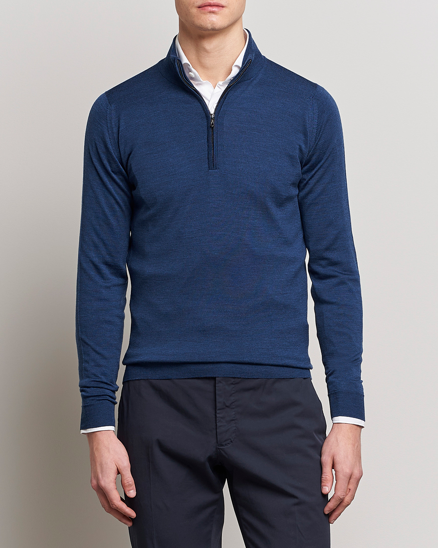 Herre | Trøjer | John Smedley | Barrow Extra Fine Merino Half Zip Indigo
