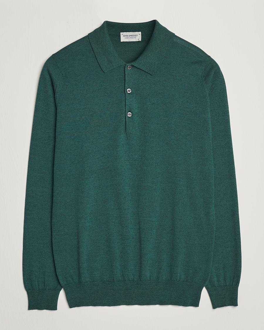 Herre | Trøjer | John Smedley | Belper Wool/Cotton Polo Pullover Bottle Green