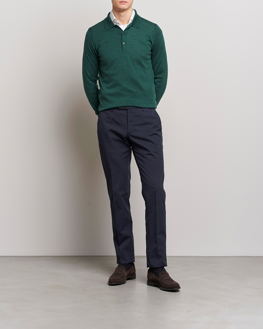 Herre | Trøjer | John Smedley | Belper Wool/Cotton Polo Pullover Bottle Green