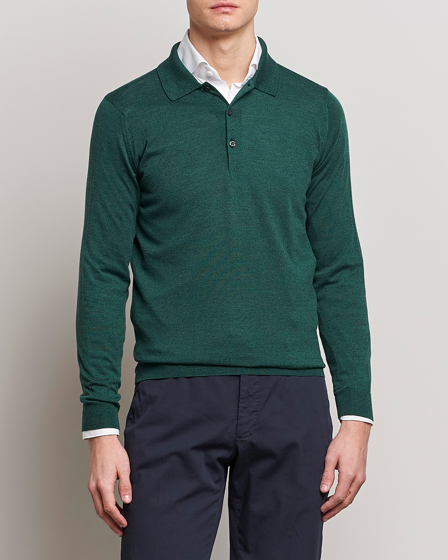 Herre |  | John Smedley | Belper Wool/Cotton Polo Pullover Bottle Green