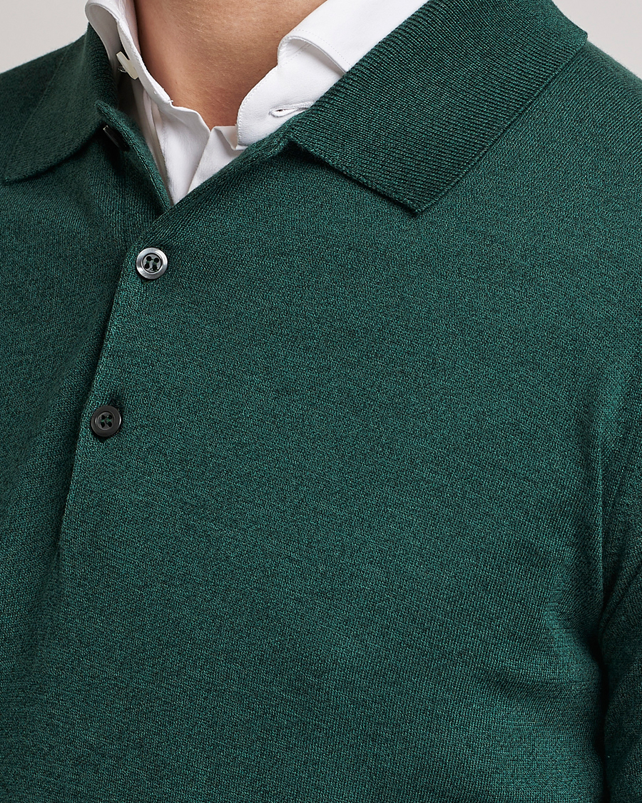 Herre | Trøjer | John Smedley | Belper Wool/Cotton Polo Pullover Bottle Green