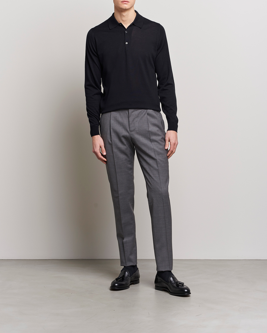Herre | Trøjer | John Smedley | Belper Wool/Cotton Polo Pullover Navy