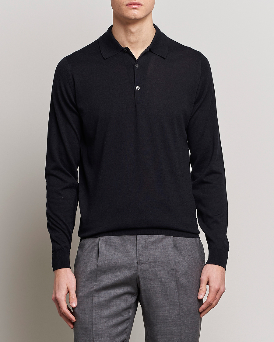 Herre | Trøjer | John Smedley | Belper Wool/Cotton Polo Pullover Navy