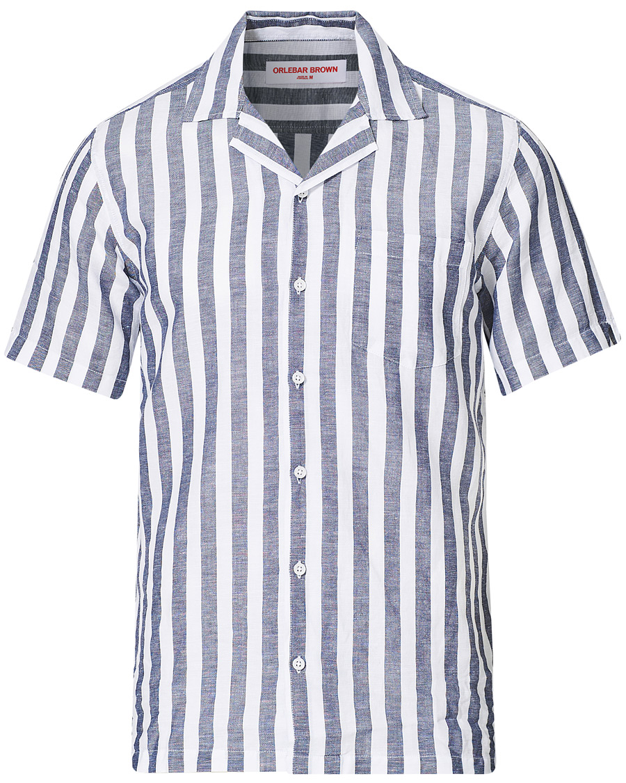 Herre | Skjorter | Orlebar Brown | Hibbert Linen/Cotton Short Sleeve Shirt Ink/Cloud