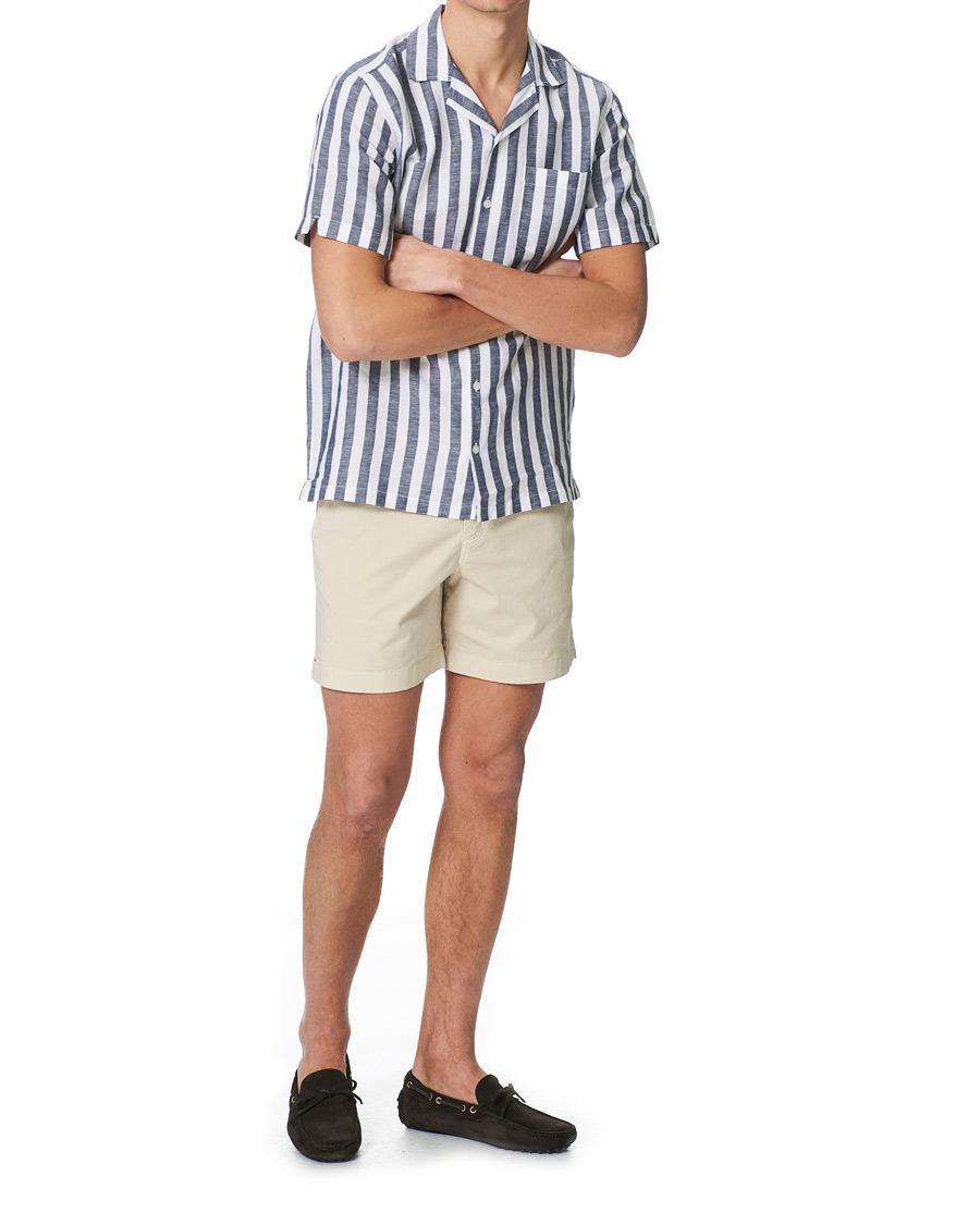 Herre | Skjorter | Orlebar Brown | Hibbert Linen/Cotton Short Sleeve Shirt Ink/Cloud