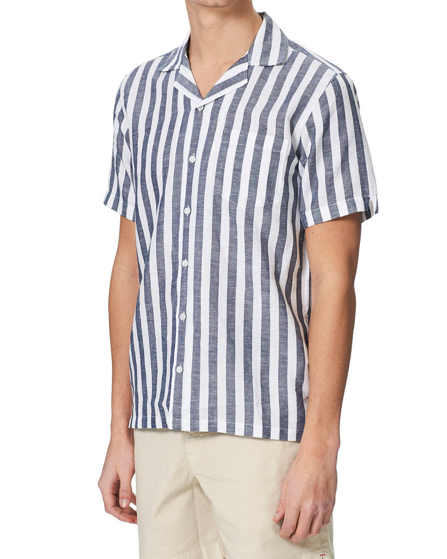 Herre | Skjorter | Orlebar Brown | Hibbert Linen/Cotton Short Sleeve Shirt Ink/Cloud