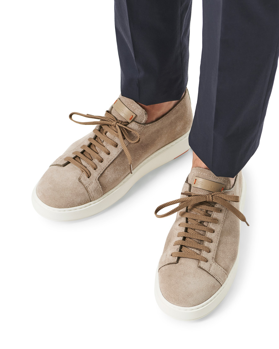 Herre | Santoni Derby Plain Sneaker Beige Suede | Santoni | Derby Plain Sneaker Beige Suede