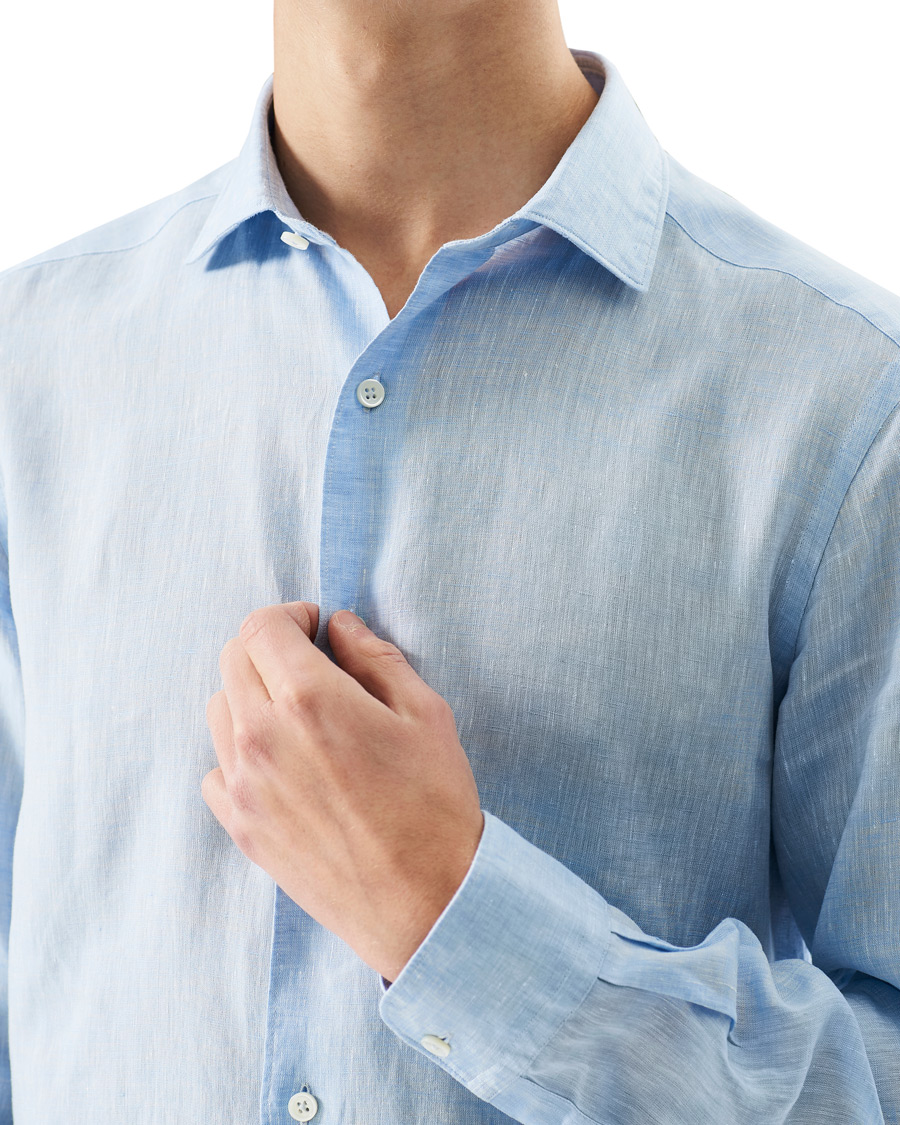 Herre | Skjorter | Ermenegildo Zegna | Slim Fit Linen Shirt Light Blue
