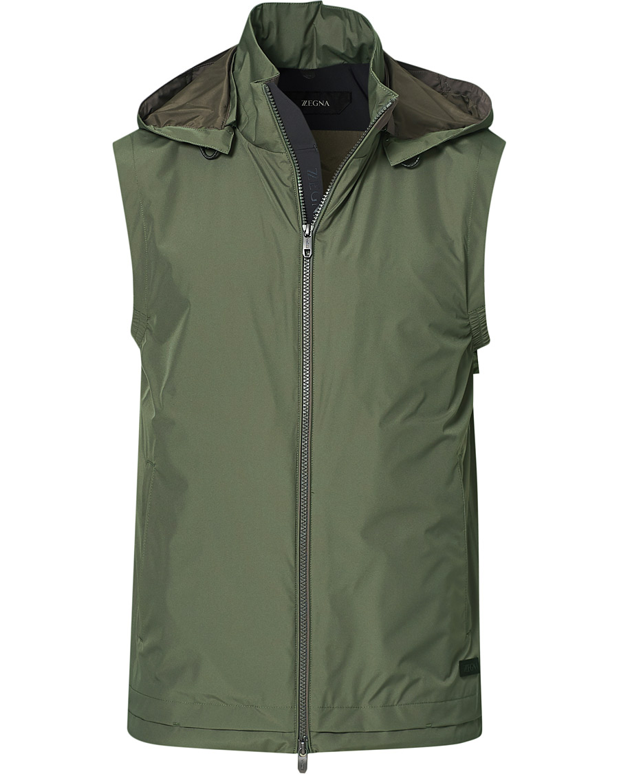 Herre | Jakker | Z Zegna | Hooded Microfiber Vest Olive