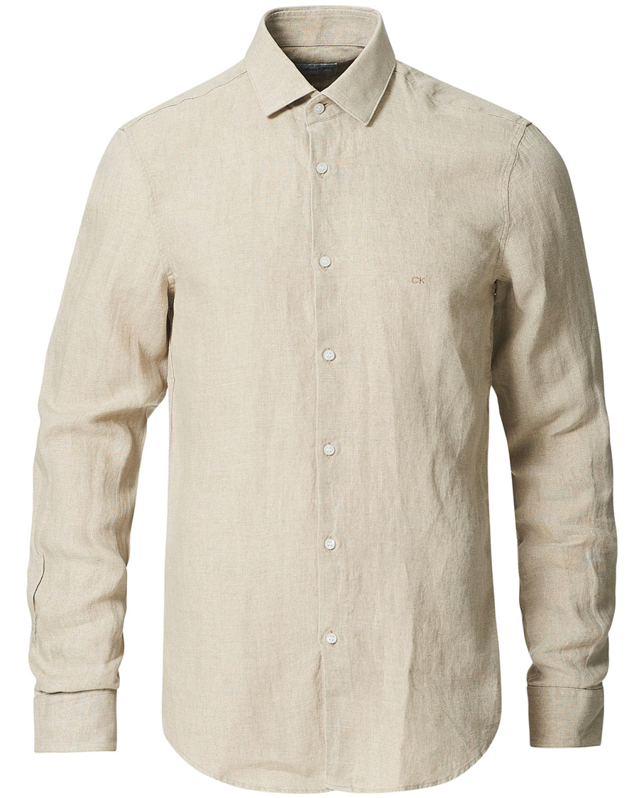 Herre | Skjorter | Calvin Klein | Slim Fit Linen Shirt Stony Beige