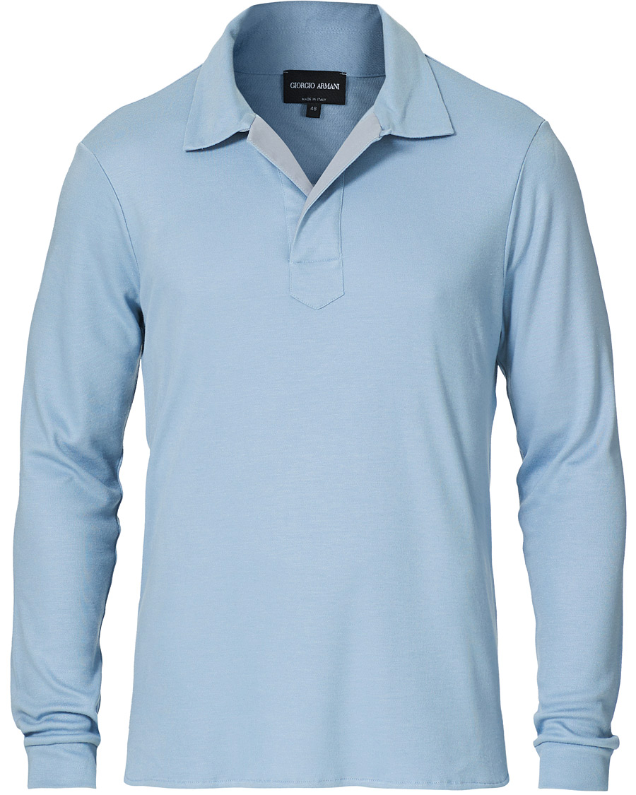 Herre | Trøjer | Giorgio Armani | Silk Blend Long Sleeve Polo Light Blue