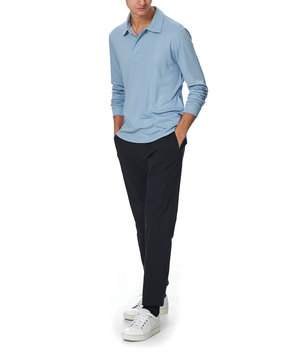 Herre | Trøjer | Giorgio Armani | Silk Blend Long Sleeve Polo Light Blue