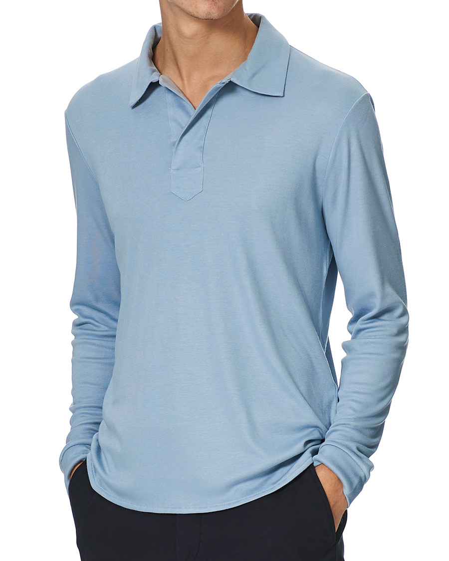 Herre | Trøjer | Giorgio Armani | Silk Blend Long Sleeve Polo Light Blue