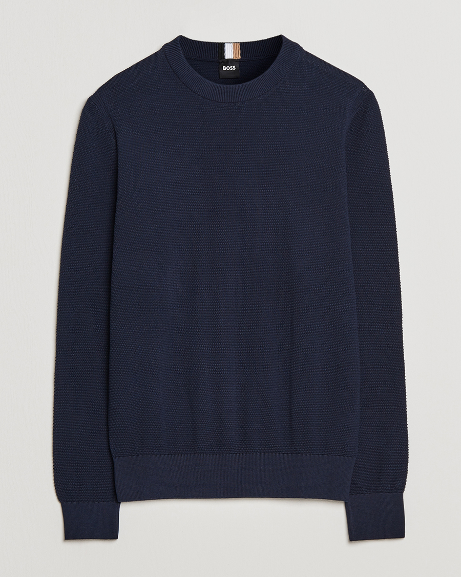 Herre | Trøjer | BOSS BLACK | Ecaio Knitted Structured Sweater Dark Blue