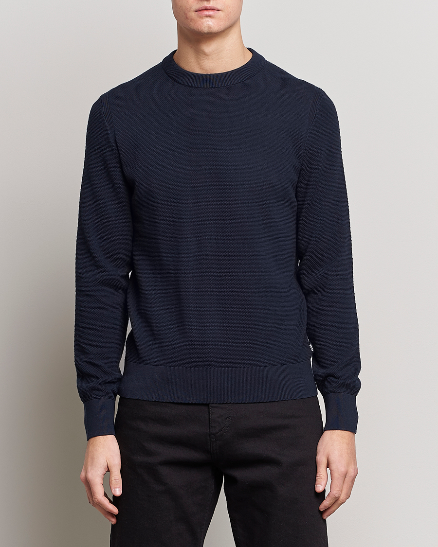 Herre | Trøjer | BOSS BLACK | Ecaio Knitted Structured Sweater Dark Blue