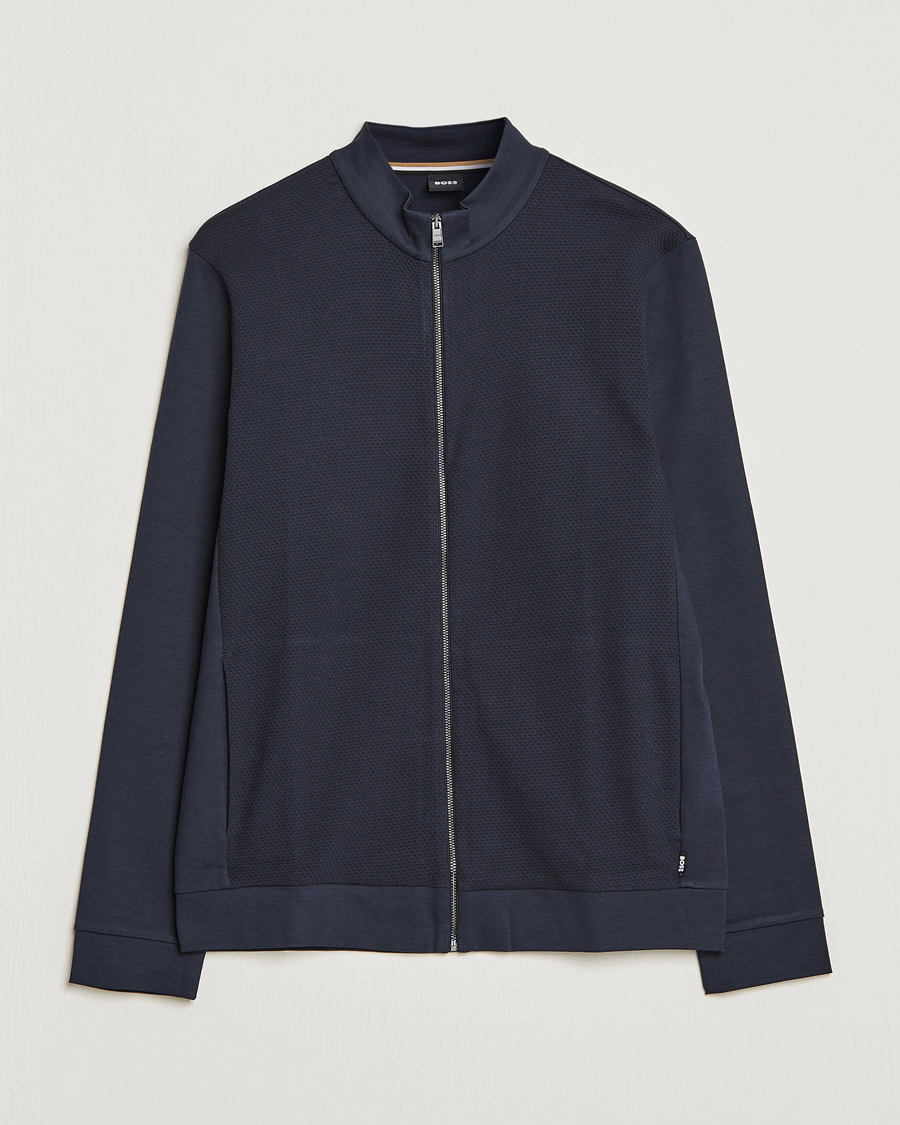 Herre | Trøjer | BOSS BLACK | Skiles Knitted Full-Zip Sweater Dark Blue