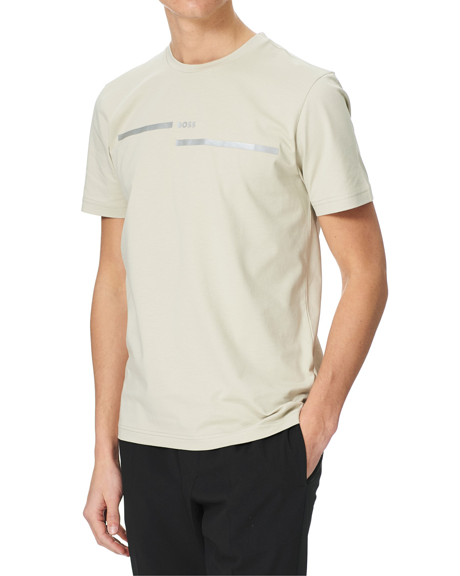Herre | T-Shirts | BOSS GREEN | BOSS Athleisure Taped Logo Crew Neck Tee Light Beige