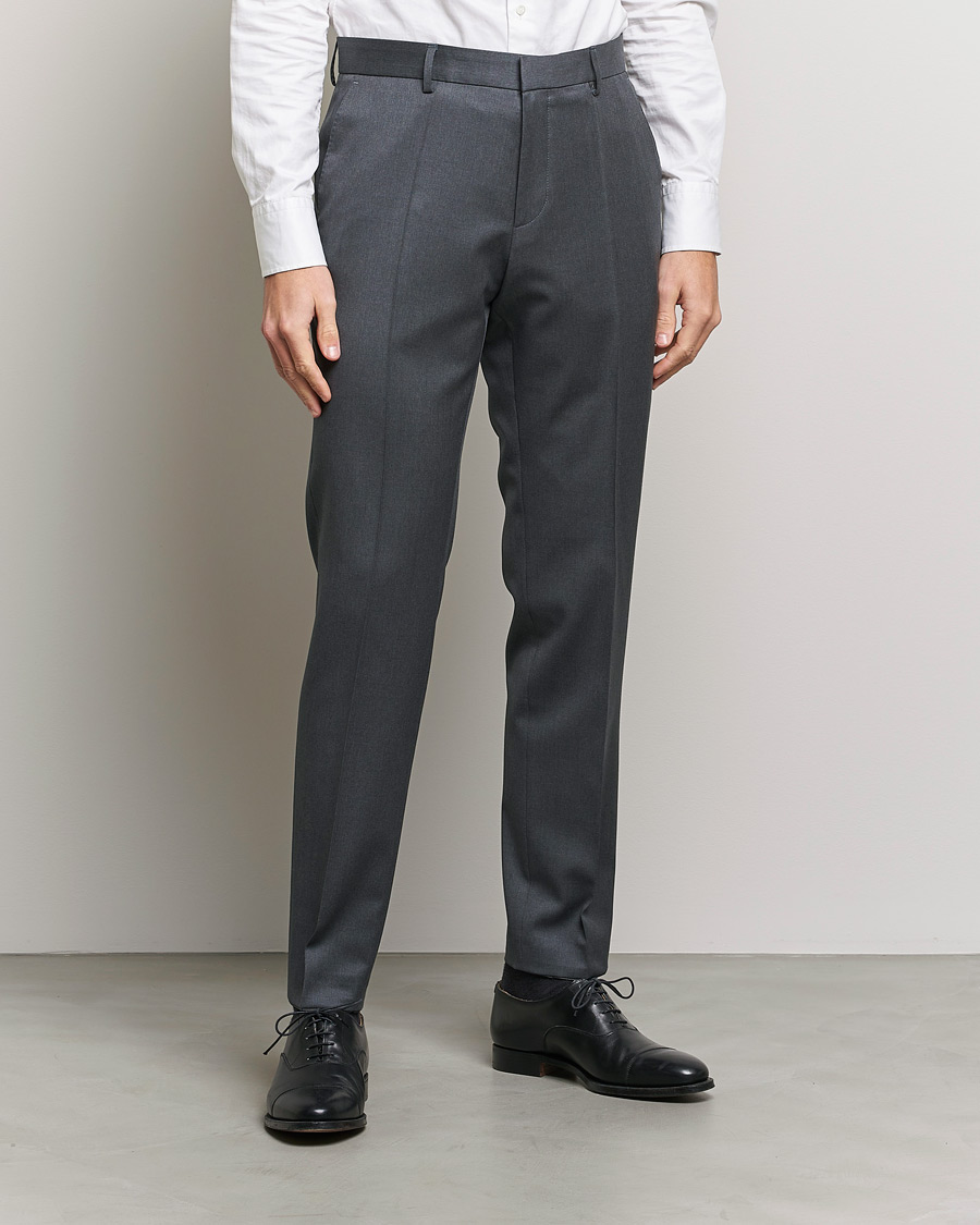 Herre | Habitbukser | BOSS BLACK | Genius Slim Fit Wool Trousers Dark Grey