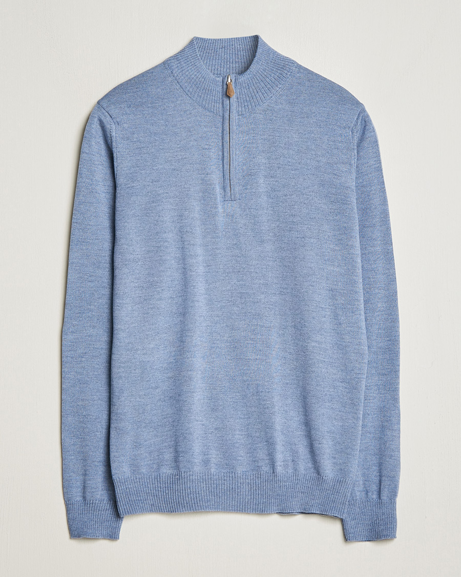 Herre | Trøjer | Stenströms | Merino Half Zip Light Blue